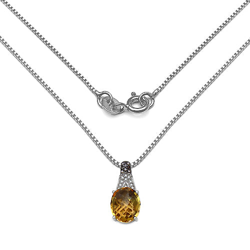 Bids.com 4.50 Carat Genuine Citrine, Champagne Diamond & White Diamond .925 Sterling Silver Pendant Pendants White Smoke