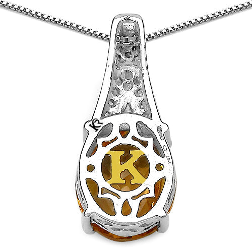 Bids.com 4.50 Carat Genuine Citrine, Champagne Diamond & White Diamond .925 Sterling Silver Pendant Pendants White Smoke