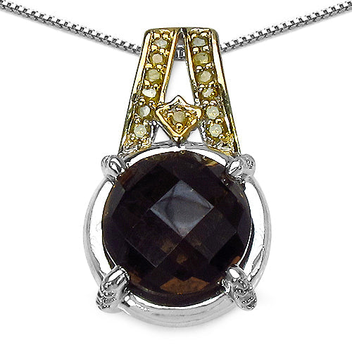 Bids.com 3.16 Carat Genuine Smoky Quartz, Yellow Diamond & White Diamond .925 Sterling Silver Pendant Pendants White Smoke Default Title