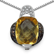 Bids.com 2.91 Carat Genuine Citrine, Champagne Diamond & White Diamond .925 Sterling Silver Pendant Pendants White Smoke Default Title