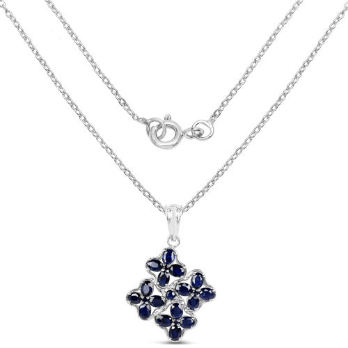 Bids.com 3.68 Carat Genuine Blue Sapphire .925 Sterling Silver Pendant Pendants White Smoke