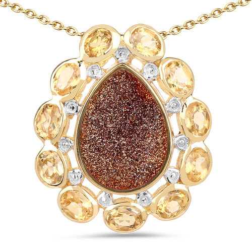 Bids.com 14K Yellow Gold Plated 5.14 Carat Genuine Red Droozi and Citrine .925 Sterling Silver Pendant Pendants White Smoke Default Title