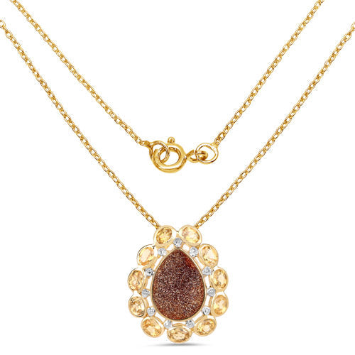 Bids.com 14K Yellow Gold Plated 5.14 Carat Genuine Red Droozi and Citrine .925 Sterling Silver Pendant Pendants White Smoke