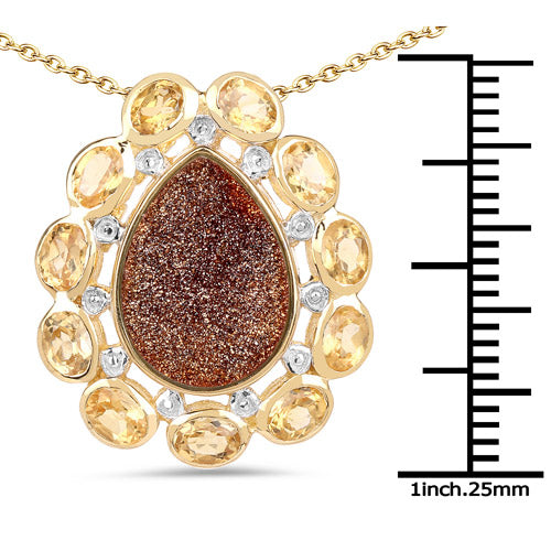 Bids.com 14K Yellow Gold Plated 5.14 Carat Genuine Red Droozi and Citrine .925 Sterling Silver Pendant Pendants White Smoke