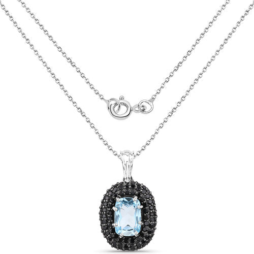 Bids.com 6.70 Carat Genuine Blue Topaz and Black Spinel .925 Sterling Silver Pendant Pendants White Smoke