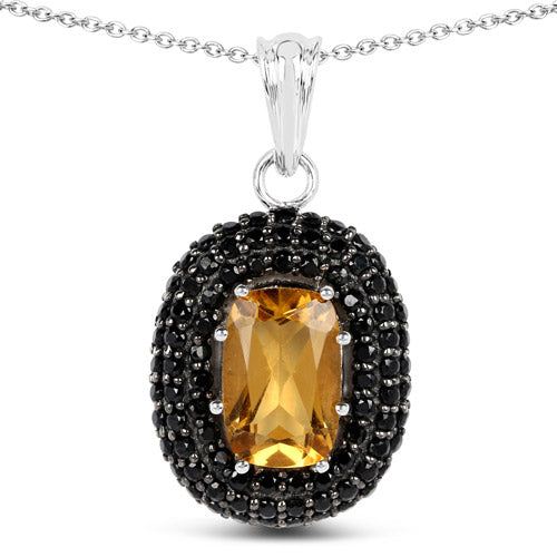 Bids.com 5.85 Carat Genuine Citrine and Black Spinel .925 Sterling Silver Pendant Pendants White Smoke Default Title