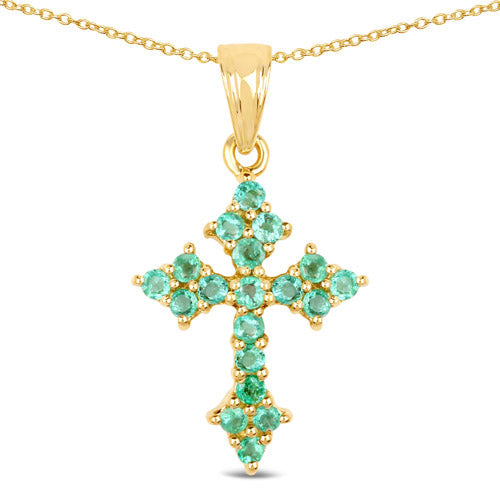 Bids.com 14K Yellow Gold Plated 1.05 Carat Genuine Zambian Emerald .925 Sterling Silver Pendant Pendants White Smoke Default Title