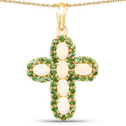 Bids.com 14K Yellow Gold Plated 3.11 Carat Genuine Ethiopian Opal and Chrome Diopside .925 Sterling Silver Pendant Pendants White Smoke Default Title