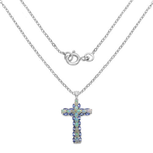 Bids.com 3.32 Carat Genuine Ethiopian Opal and Tanzanite .925 Sterling Silver Pendant Pendants White Smoke
