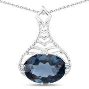Bids.com 6.65 Carat Genuine London Blue Topaz .925 Sterling Silver Pendant Pendants White Smoke Default Title