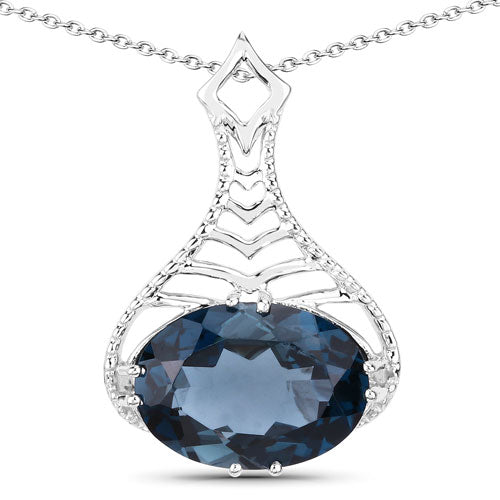Bids.com 6.65 Carat Genuine London Blue Topaz .925 Sterling Silver Pendant Pendants White Smoke Default Title