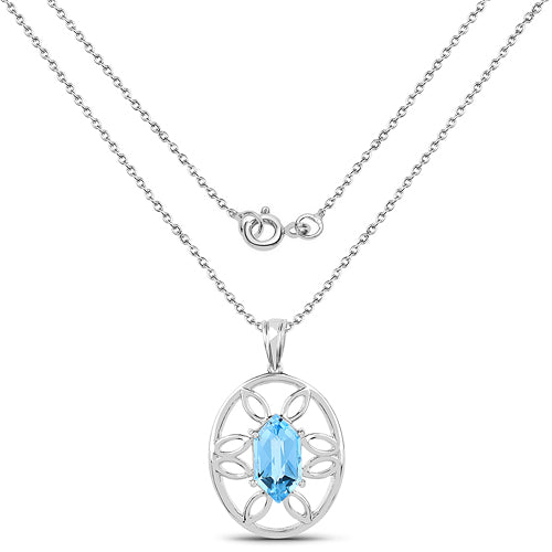 Bids.com 6.17 Carat Genuine Swiss Blue Topaz .925 Sterling Silver Pendant Pendants White Smoke