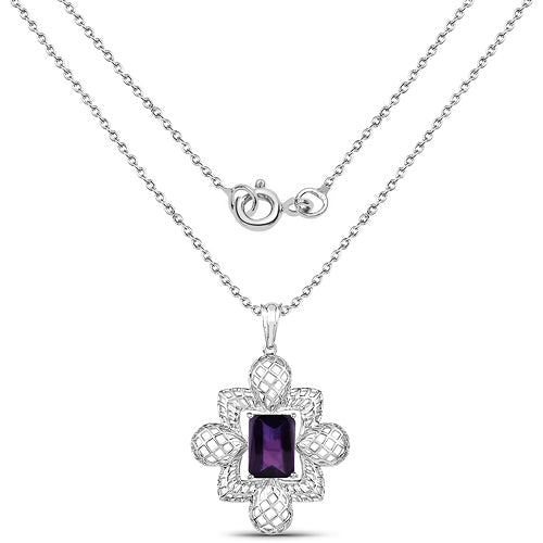 Bids.com 7.80 Carat Genuine Amethyst .925 Sterling Silver Pendant Pendants White Smoke