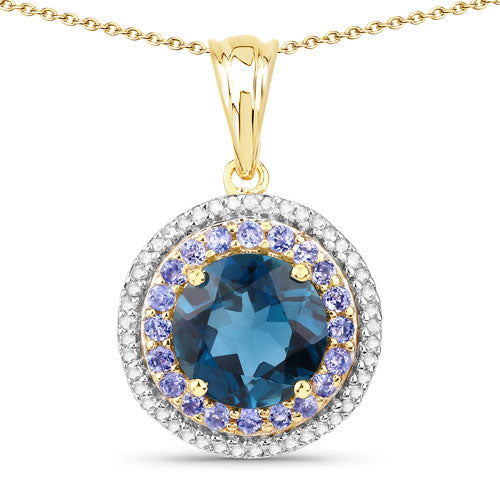 Bids.com "5.10 Carat Genuine London Blue Topaz, Tanzanite and White Topaz .925 Sterling Silver Pendant Pendants White Smoke Default Title