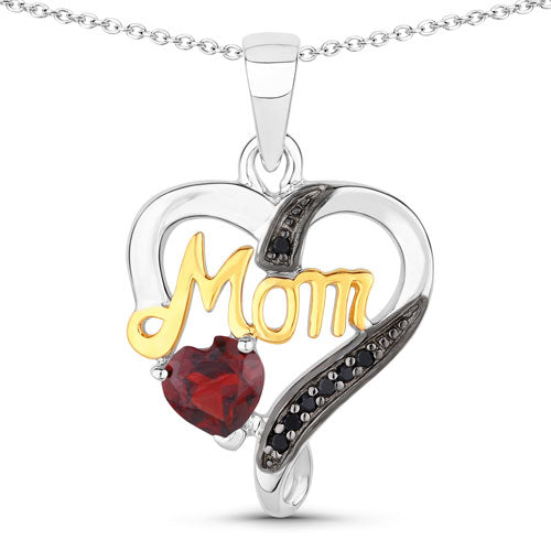 Bids.com 0.55 Carat Genuine Garnet and Black Spinel .925 Sterling Silver Pendant Pendants White Smoke size 18.00