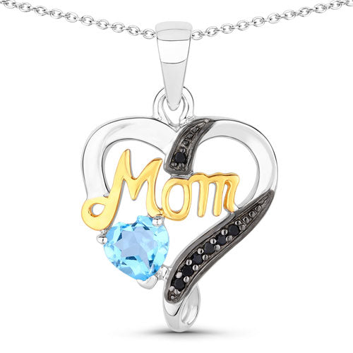 Bids.com 0.57 Carat Genuine Swiss Blue Topaz and Black Spinel .925 Sterling Silver Pendant Pendants White Smoke size 18.00
