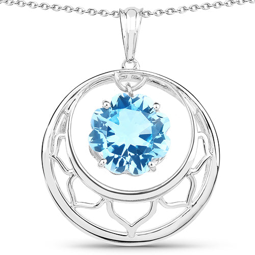 Bids.com 8.75 Carat Genuine Swiss Blue Topaz .925 Sterling Silver Pendant Pendants White Smoke Default Title