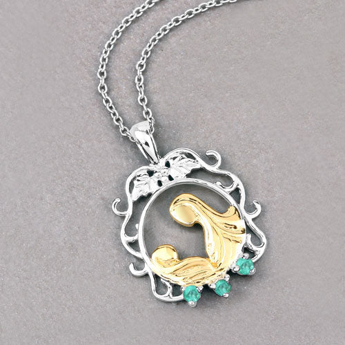 Bids.com 0.09 Carat Genuine Emerald .925 Sterling Silver Pendant Pendants Dark Gray size 18.00
