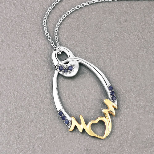Bids.com 0.18 Carat Genuine Blue Sapphire .925 Sterling Silver Pendant Pendants Dark Gray size 18.00