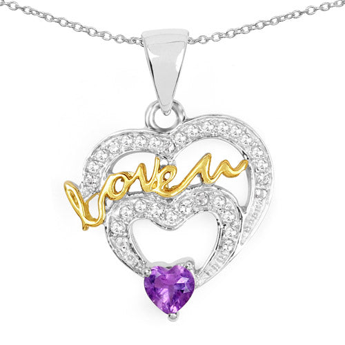 Bids.com Two Tone Plated 0.44 Carat Genuine Amethyst and White Topaz .925 Sterling Silver Pendant Pendants White Smoke Default Title