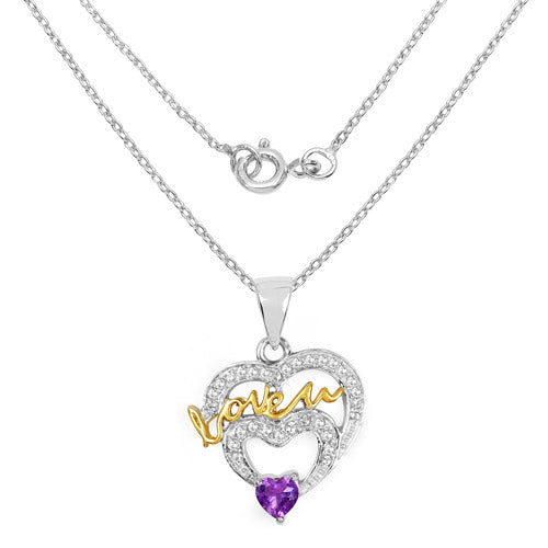 Bids.com Two Tone Plated 0.44 Carat Genuine Amethyst and White Topaz .925 Sterling Silver Pendant Pendants White Smoke