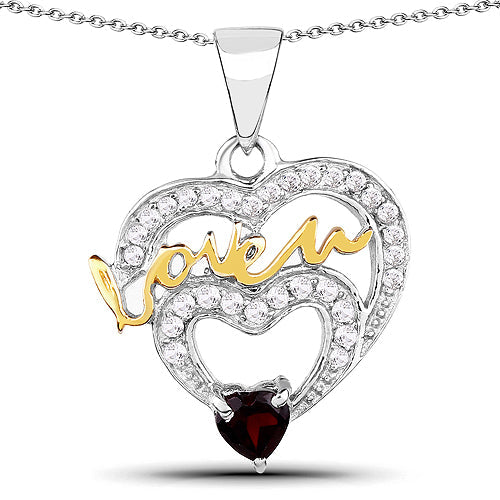 Bids.com 0.51 Carat Genuine Garnet and White Topaz .925 Sterling Silver Pendant Pendants White Smoke Default Title