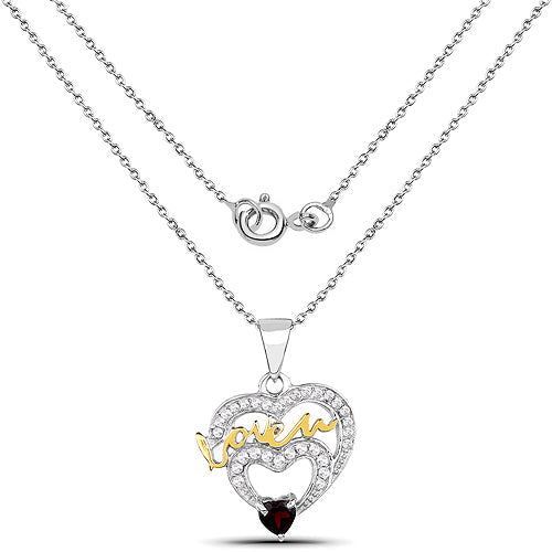 Bids.com 0.51 Carat Genuine Garnet and White Topaz .925 Sterling Silver Pendant Pendants White Smoke