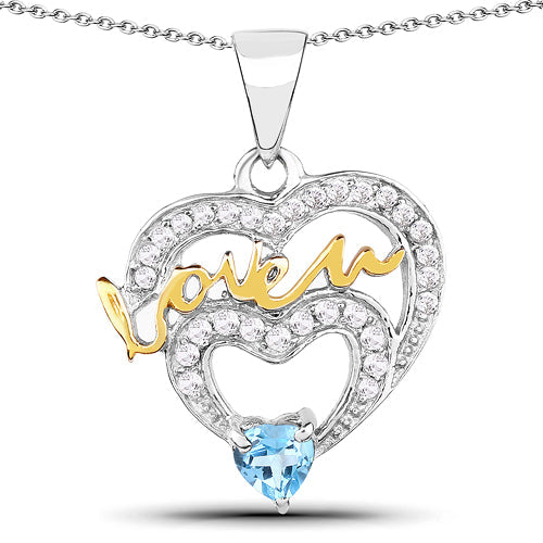 Bids.com 0.44 Carat Genuine Swiss Blue Topaz and White Topaz .925 Sterling Silver Pendant Pendants White Smoke Default Title