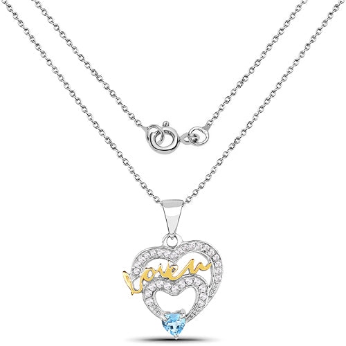 Bids.com 0.44 Carat Genuine Swiss Blue Topaz and White Topaz .925 Sterling Silver Pendant Pendants White Smoke