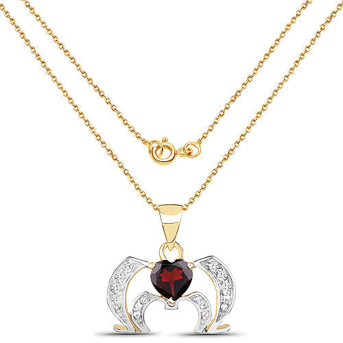 Bids.com 14K Yellow Gold Plated 1.05 Carat Genuine Garnet and White Topaz .925 Sterling Silver Pendant Pendants White Smoke