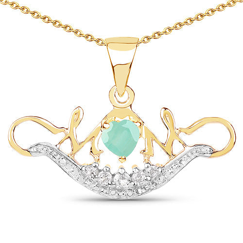 Bids.com 14K Yellow Gold Plated 0.62 Carat Genuine Emerald and White Topaz .925 Sterling Silver Pendant Pendants White Smoke Default Title
