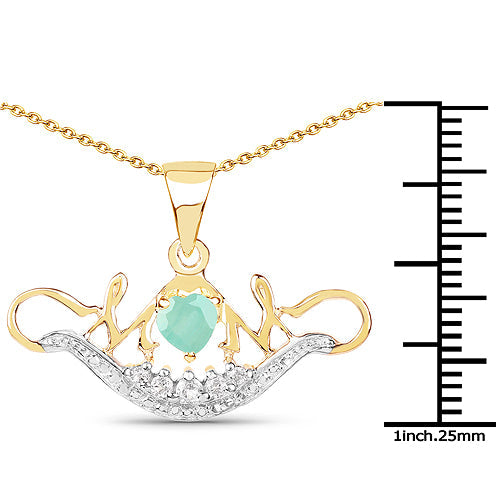 Bids.com 14K Yellow Gold Plated 0.62 Carat Genuine Emerald and White Topaz .925 Sterling Silver Pendant Pendants White Smoke