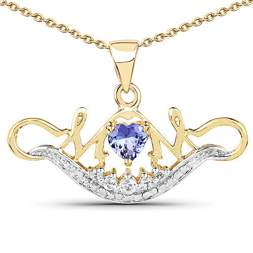 Bids.com 14K Yellow Gold Plated 0.62 Carat Genuine Tanzanite and White Topaz .925 Sterling Silver Pendant Pendants White Smoke Default Title