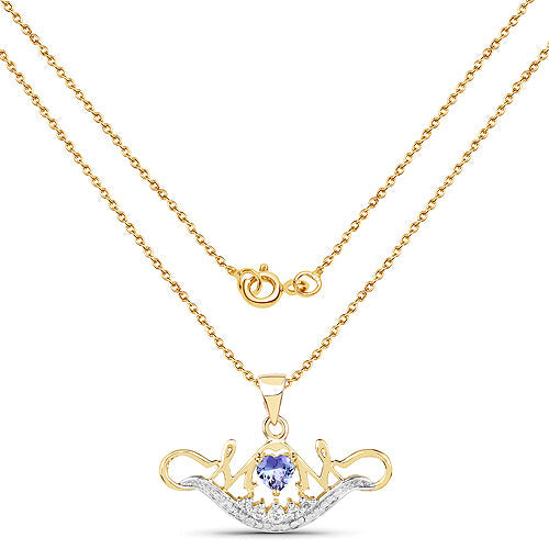 Bids.com 14K Yellow Gold Plated 0.62 Carat Genuine Tanzanite and White Topaz .925 Sterling Silver Pendant Pendants White Smoke