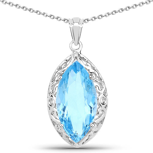 Bids.com 8.22 Carat Genuine Swiss Blue Topaz .925 Sterling Silver Pendant Pendants White Smoke Default Title