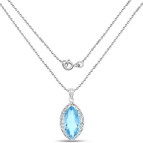 Bids.com 8.22 Carat Genuine Swiss Blue Topaz .925 Sterling Silver Pendant Pendants White Smoke