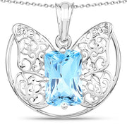Bids.com 11.10 Carat Genuine Swiss Blue Topaz .925 Sterling Silver Pendant Pendants White Smoke Default Title