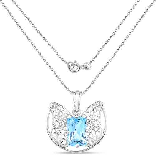 Bids.com 11.10 Carat Genuine Swiss Blue Topaz .925 Sterling Silver Pendant Pendants White Smoke