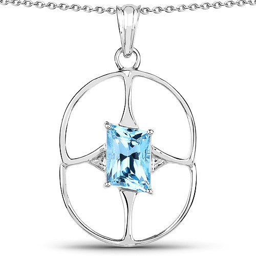 Bids.com 5.26 Carat Genuine Swiss Blue Topaz .925 Sterling Silver Pendant Pendants White Smoke Default Title