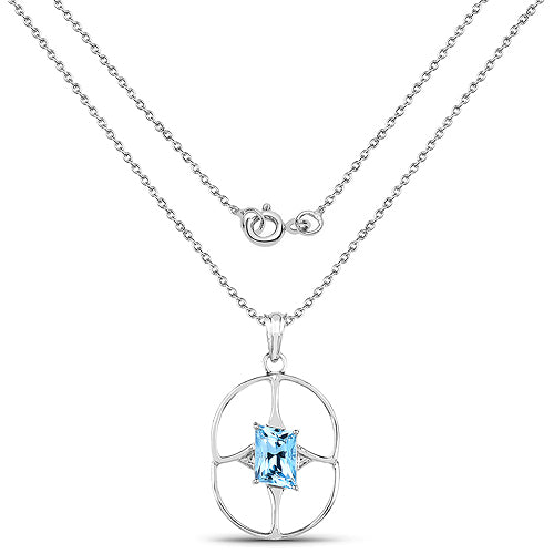 Bids.com 5.26 Carat Genuine Swiss Blue Topaz .925 Sterling Silver Pendant Pendants White Smoke