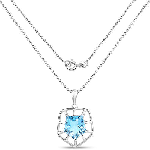 Bids.com 7.60 Carat Genuine Blue Topaz .925 Sterling Silver Pendant Pendants White Smoke