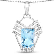 Bids.com 5.76 Carat Genuine Swiss Blue Topaz & White Topaz .925 Sterling Silver Pendant Pendants White Smoke Default Title