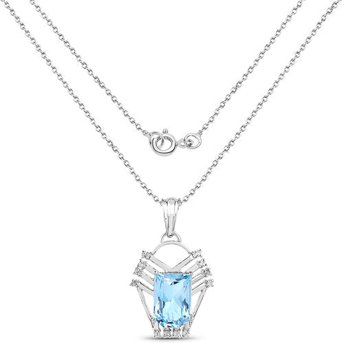 Bids.com 5.76 Carat Genuine Swiss Blue Topaz & White Topaz .925 Sterling Silver Pendant Pendants White Smoke
