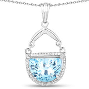Bids.com 4.08 Carat Genuine Swiss Blue Topaz & White Topaz .925 Sterling Silver Pendant Pendants White Smoke Default Title