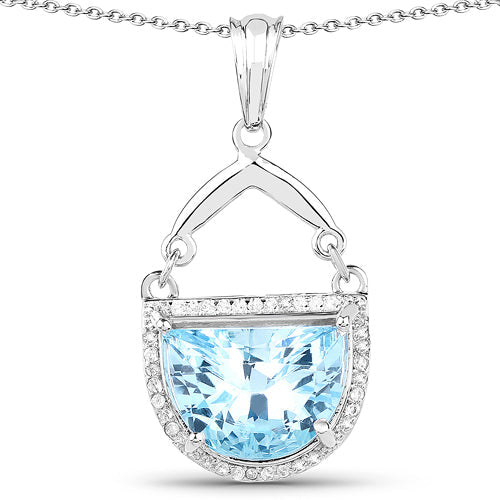 Bids.com 4.08 Carat Genuine Swiss Blue Topaz & White Topaz .925 Sterling Silver Pendant Pendants White Smoke Default Title