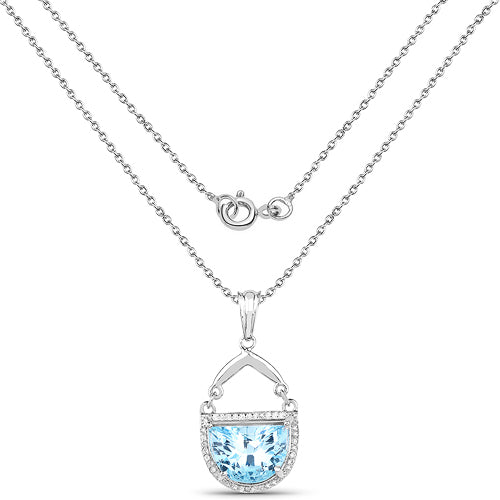 Bids.com 4.08 Carat Genuine Swiss Blue Topaz & White Topaz .925 Sterling Silver Pendant Pendants White Smoke