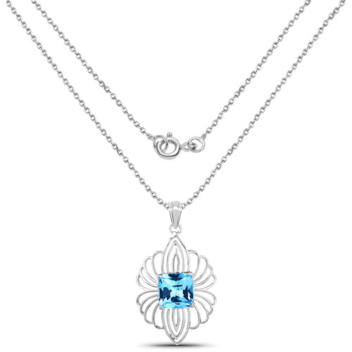 Bids.com 8.18 Carat Genuine Swiss Blue Topaz .925 Sterling Silver Pendant Pendants White Smoke