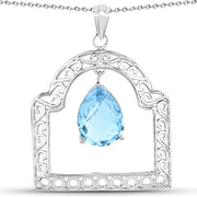 Bids.com 10.50 Carat Genuine Swiss Blue Topaz .925 Sterling Silver Pendant Pendants White Smoke Default Title
