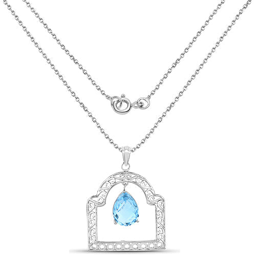 Bids.com 10.50 Carat Genuine Swiss Blue Topaz .925 Sterling Silver Pendant Pendants White Smoke