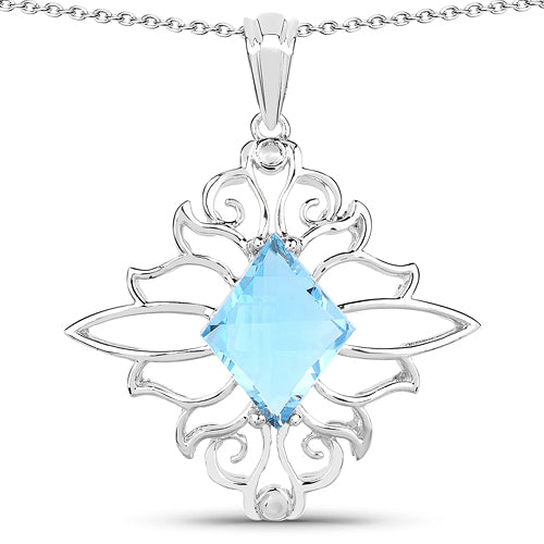 Bids.com 5.15 Carat Genuine Swiss Blue Topaz .925 Sterling Silver Pendant Pendants White Smoke Default Title
